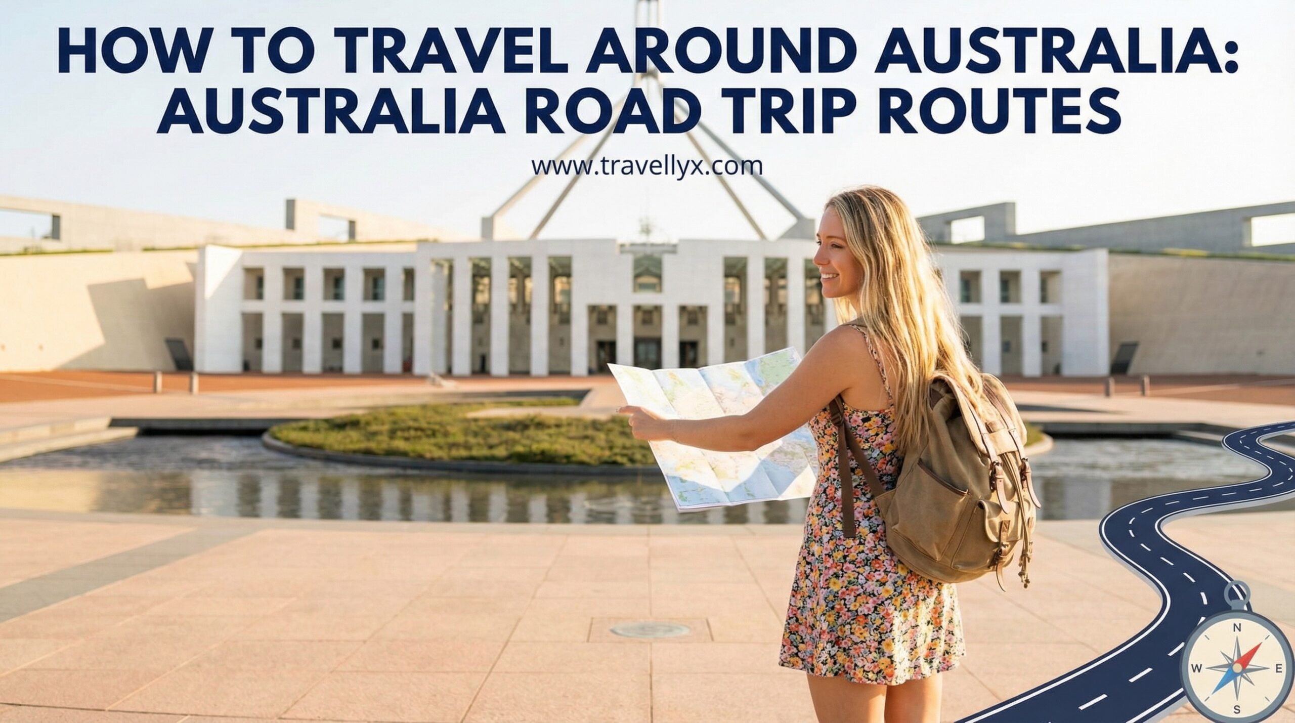 Traveling across Australia by road, train, and flight with scenic coastal highways, desert landscapes, and major cities.
