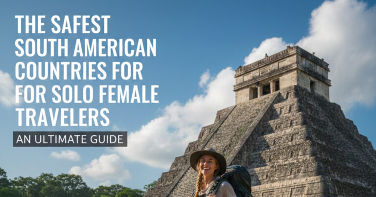 Solo female traveler exploring a safe destination in South America, enjoying city streets and local culture.