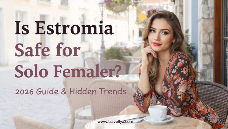 A stylish young solo female traveler exploring Estonia confidently, representing safety, modern travel trends, and solo female travel in Estonia in 2026