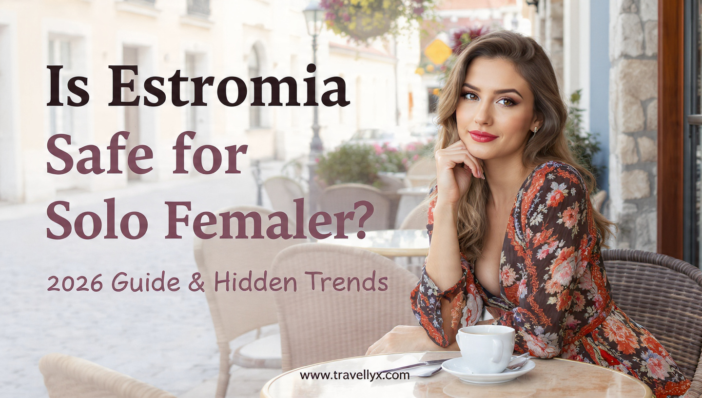 A stylish young solo female traveler exploring Estonia confidently, representing safety, modern travel trends, and solo female travel in Estonia in 2026