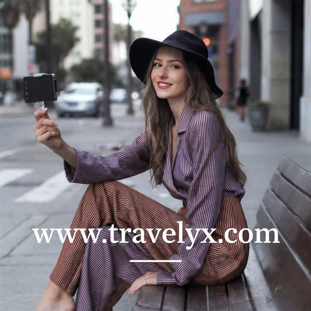 First-time traveler in the USA using essential travel apps on a smartphone at an American city