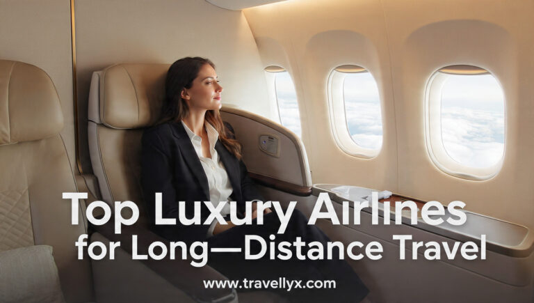 Top luxury airlines for long-distance travel featuring premium first class and business class cabins with lie-flat seats and world-class in-flight service