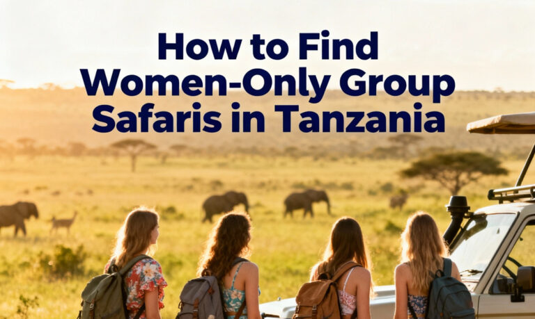 Women travelers enjoying a women-only group safari in Tanzania, watching elephants during a guided game drive.