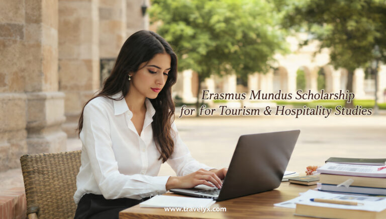 Erasmus Mundus Scholarship for Tourism and Hospitality Studies showing international students studying travel, tourism management, and hotel studies in Europe