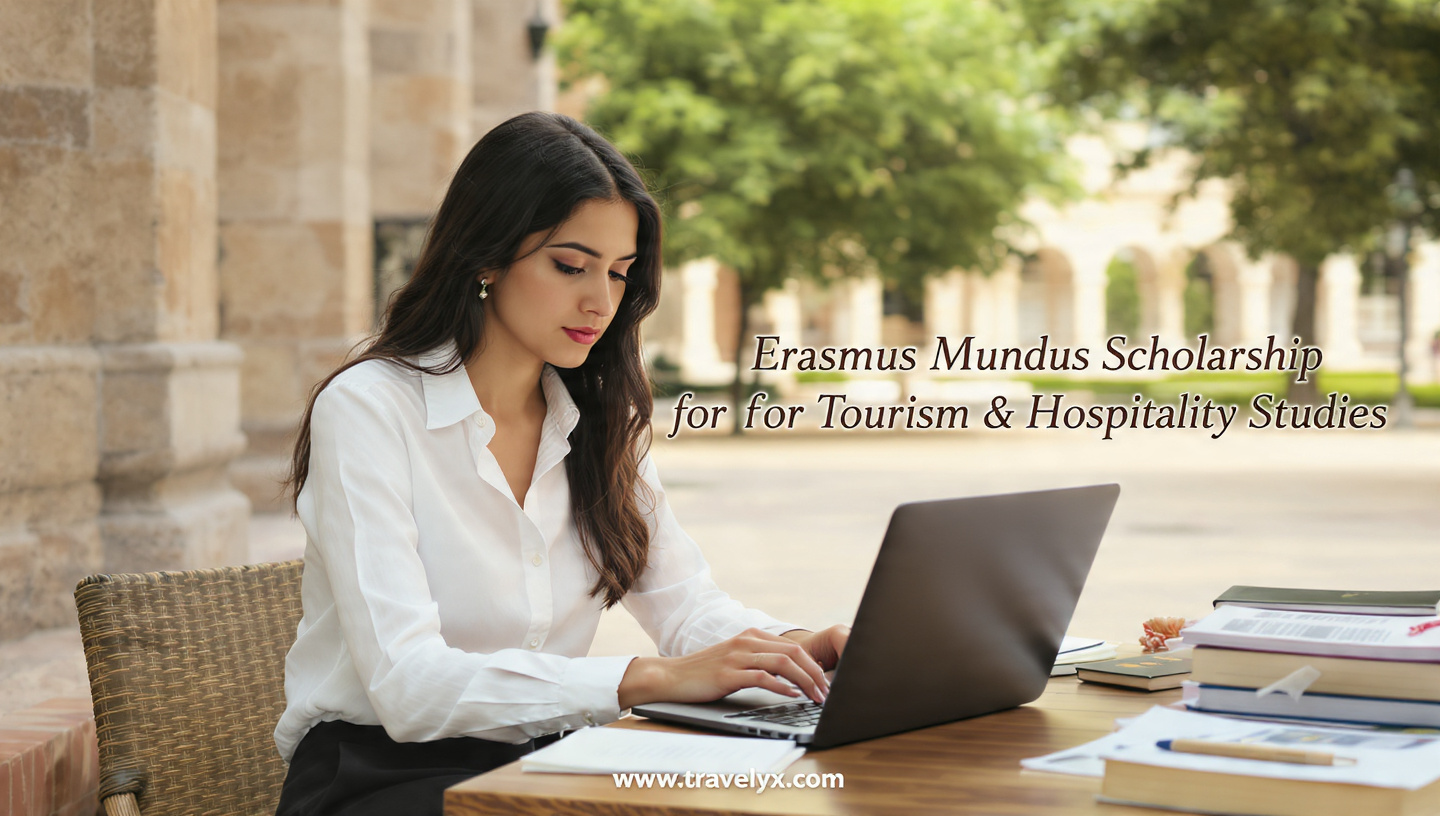 Erasmus Mundus Scholarship for Tourism and Hospitality Studies showing international students studying travel, tourism management, and hotel studies in Europe
