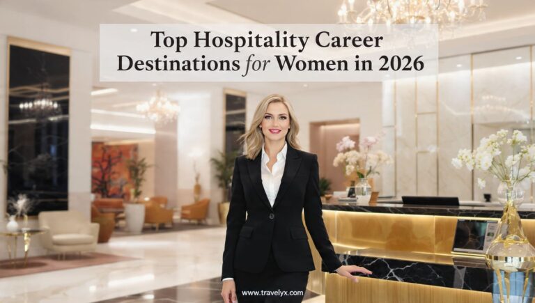 Young woman working in a luxury hotel in Berlin representing top hospitality career destinations for women in 2026
